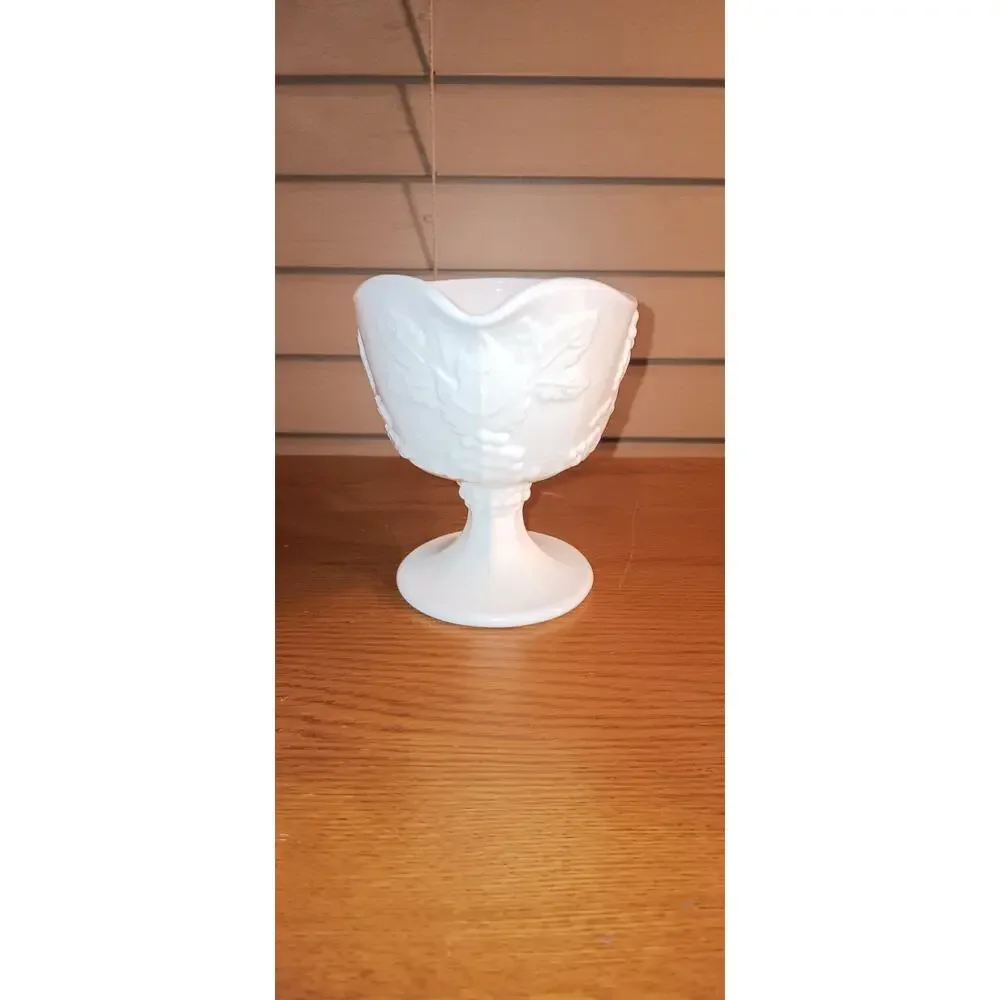 Indiana Glass~Colony Harvest Grape~Milk Glass~Footed Creamer~4”H~Vintage/1950’s